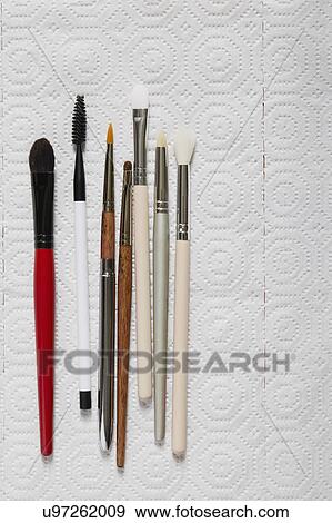 Various make up brushes lined on paper towel View Large Photo Image Stock Photo - Various make up brushes lined on paper towel. Fotosearch