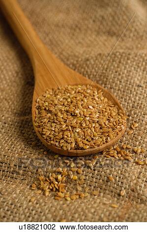 Wooden spoon full of flax seeds on burlap View Large Photo Image Stock Image - Wooden spoon full of flax seeds on burlap. Fotosearch