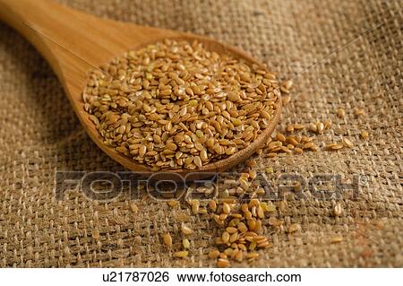 Wooden spoon full of flax seeds on burlap View Large Photo Image Stock Photograph - Wooden spoon full of flax seeds on burlap. Fotosearch