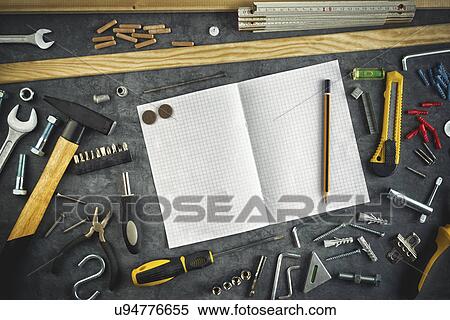 Stock Photography - Assorted Do It Yourself tools and notebook. Fotosearch