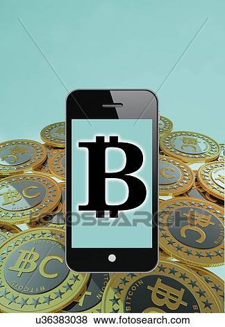 Stock Photo - Bitcoin symbol on smartphone, illustration.. Fotosearch