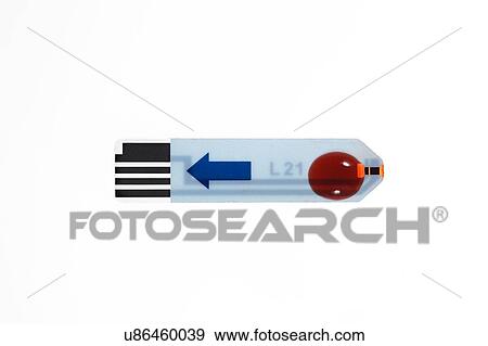 Blood sample on glucose test strip, studio shot. View Large Photo Image Stock Photo - Blood sample on glucose test strip, studio shot.. Fotosearch