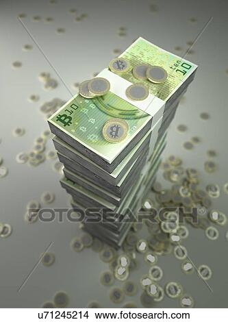 Conceptual illustration representing the bitcoin cryptocurrency as minted coins and printed bills. Bitcoin is a type of digital currency, created in 2009, which operates independently of any bank. Certain vendors now accept Bitcoins as payment of... View Large Photo Image Picture - Conceptual illustration representing the bitcoin cryptocurrency as minted coins and printed bills. Bitcoin is a type of digital currency, created in 2009, which operates independently of any bank. Certain vendors now accept Bitcoins as payment of.... Fotosearch