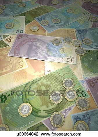 Conceptual illustration representing the bitcoin cryptocurrency as minted coins and printed bills. Bitcoin is a type of digital currency, created in 2009, which operates independently of any bank. Certain vendors now accept Bitcoins as payment of... View Large Photo Image Stock Image - Conceptual illustration representing the bitcoin cryptocurrency as minted coins and printed bills. Bitcoin is a type of digital currency, created in 2009, which operates independently of any bank. Certain vendors now accept Bitcoins as payment of.... Fotosearch