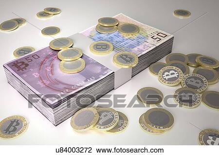 Conceptual illustration representing the bitcoin cryptocurrency as minted coins and printed bills. Bitcoin is a type of digital currency, created in 2009, which operates independently of any bank. Certain vendors now accept Bitcoins as payment of... View Large Photo Image Stock Image - Conceptual illustration representing the bitcoin cryptocurrency as minted coins and printed bills. Bitcoin is a type of digital currency, created in 2009, which operates independently of any bank. Certain vendors now accept Bitcoins as payment of.... Fotosearch