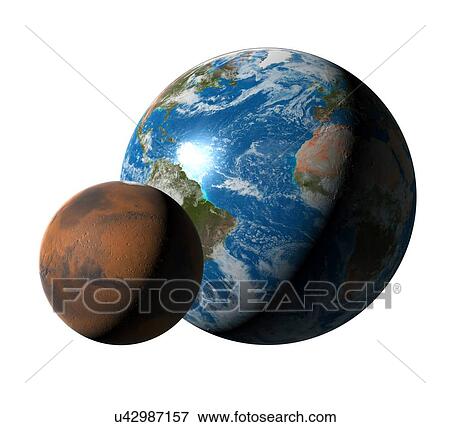 Stock Photo - Earth compared to Mars. Fotosearch
