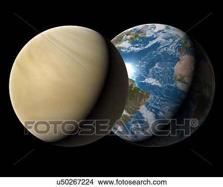 Picture - Earth compared to Venus. Fotosearch