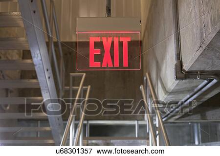 Exit sign in water treatment plant. View Large Photo Image Stock Photo - Exit sign in water treatment plant.. Fotosearch