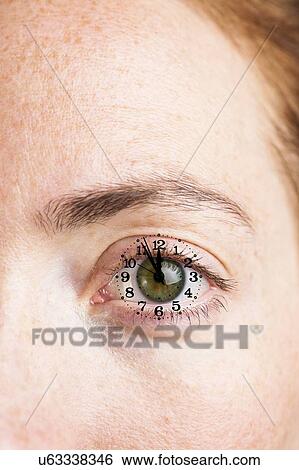 MODEL RELEASED. Composite close-up image of a female eye with clock. View Large Photo Image Stock Photograph - MODEL RELEASED. Composite close-up image of a female eye with clock.. Fotosearch