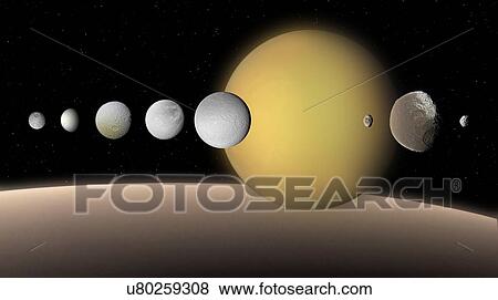 Moons of Saturn Compared View Large Photo Image Stock Photo - Moons of Saturn Compared. Fotosearch