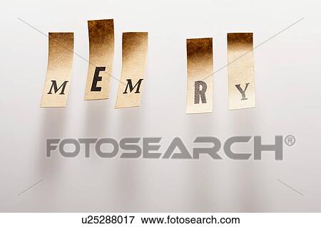 Stock Photo - Pieces of paper with the word memory, O is missing, studio shot.. Fotosearch