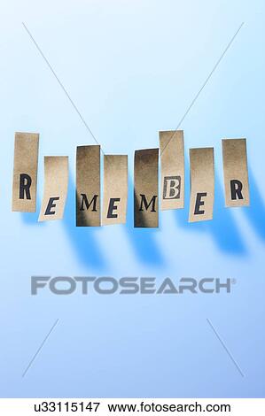 Stock Photo - Pieces of paper with the word remember, studio shot.. Fotosearch