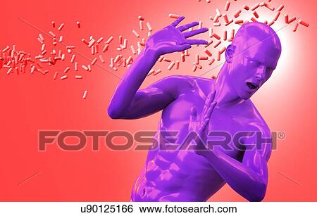 Stock Photograph - Pink figure with drug capsules, illustration.. Fotosearch