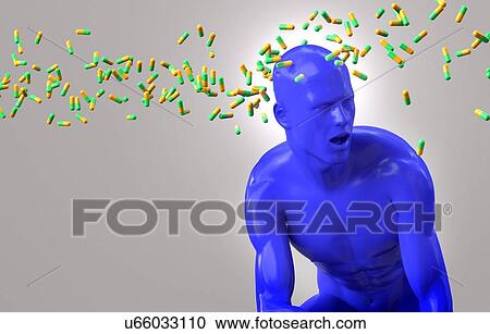 Stock Image - Purple figure with drug capsules, illustration.. Fotosearch