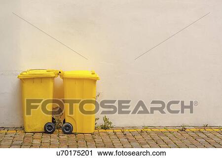 Stock Image - Recycling bins on street. Fotosearch