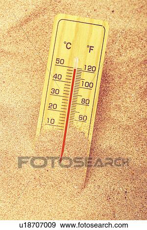 Thermometer in sand View Large Photo Image Stock Photo - Thermometer in sand. Fotosearch