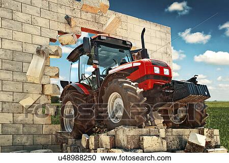 Tractor breaking through wall, conceptual image View Large Photo Image Stock Image - Tractor breaking through wall, conceptual image. Fotosearch