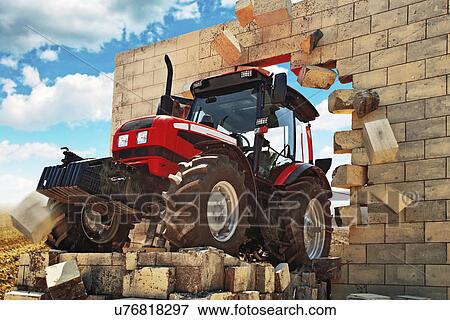 Tractor breaking through wall, conceptual image View Large Photo Image Stock Photo - Tractor breaking through wall, conceptual image. Fotosearch