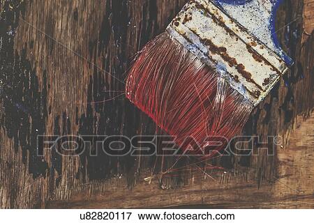 Used paintbrush on rustic wooden board View Large Photo Image Stock Photo - Used paintbrush on rustic wooden board. Fotosearch