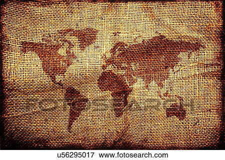 Stock Photo - World map on hessian sack. Fotosearch