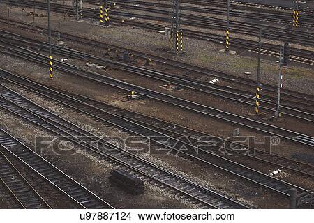 Picture - Aerial view of intersecting rails.. Fotosearch