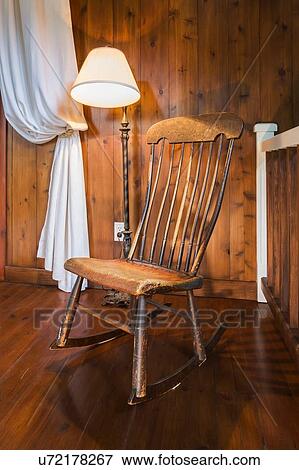 Antique Wooden Rocking Chair And Lamp Inside A New Hampton Style