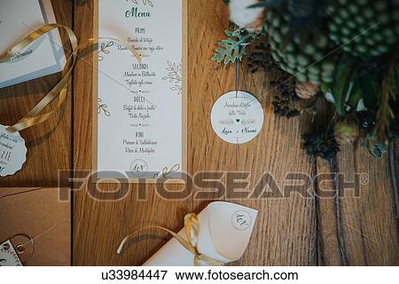 Arrangement on table of wedding reception View Large Photo Image Stock Photo - Arrangement on table of wedding reception. Fotosearch