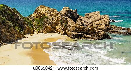 Stock Image - Australia, New South Wales, Bermagui, Aerial view of bay. Fotosearch