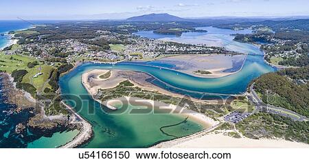 Stock Image - Australia, New South Wales, Narooma, Harbour and lagoon. Fotosearch