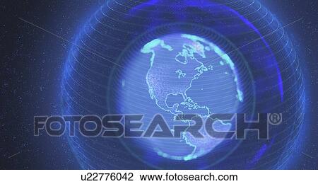 Stock Image - Blue planet earth with circles, illustration.. Fotosearch