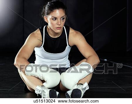 Boxer taking break in gym View Large Photo Image Picture - Boxer taking break in gym. Fotosearch
