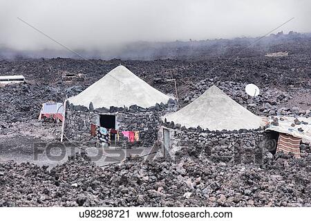 Stock Image - Circular stone buildings, Fogo, Cape Verde, Africa. Fotosearch