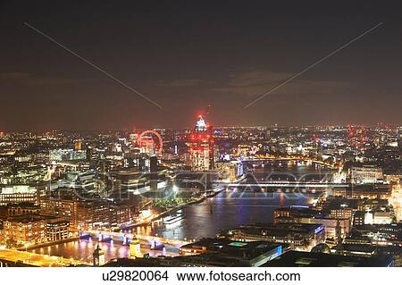 Picture - Cityscape of London and river Thames illuminated at night, United Kingdom, Europe. Fotosearch