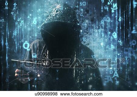 Computer hacker with hoodie surrounded by matrix code. View Large Photo Image Stock Photo - Computer hacker with hoodie surrounded by matrix code.. Fotosearch