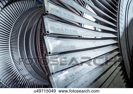 Detail of low pressure turbine in turbine maintenance factory View Large Photo Image Stock Photo - Detail of low pressure turbine in turbine maintenance factory. Fotosearch