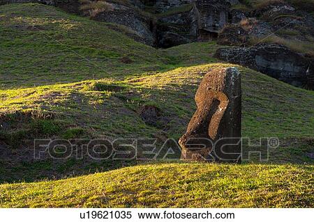 Stock Photography - Detail of Rano Raraku moai statue on Easter Island. Fotosearch