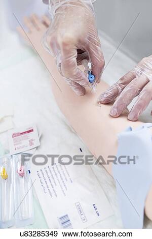 Doctor practising inserting an IV (intravenous) line on a training dummy. View Large Photo Image Stock Photo - Doctor practising inserting an IV (intravenous) line on a training dummy.. Fotosearch