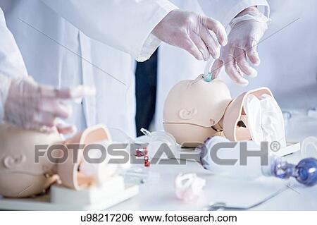 Doctors practising tracheal intubation on an infant training dummy. View Large Photo Image Stock Photograph - Doctors practising tracheal intubation on an infant training dummy.. Fotosearch