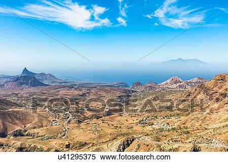 Stock Photography - Elevated view of Fogo Island volcano from Serra da Malagueta, Santiago, Cape Verde, Africa. Fotosearch