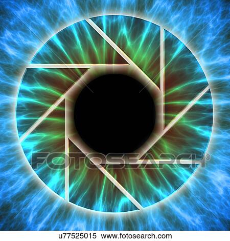 Eye. Illustration of a close-up of the iris and pupil of an eye. The iris, a coloured muscular ring, regulates the amount of light that enters the eye through the pupil (black). Overlaid is a camera diaphragm depicting an aperture opening. View Large Photo Image Stock Photography - Eye. Illustration of a close-up of the iris and pupil of an eye. The iris, a coloured muscular ring, regulates the amount of light that enters the eye through the pupil (black). Overlaid is a camera diaphragm depicting an aperture opening.. Fotosearch