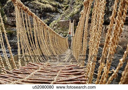 Female tourist crossing Inca rope bridge, Huinchiri, Cusco, Peru View Large Photo Image Stock Image - Female tourist crossing Inca rope bridge, Huinchiri, Cusco, Peru. Fotosearch