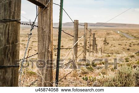 Stock Photo - Fencing through rural landscape, Montana, US. Fotosearch