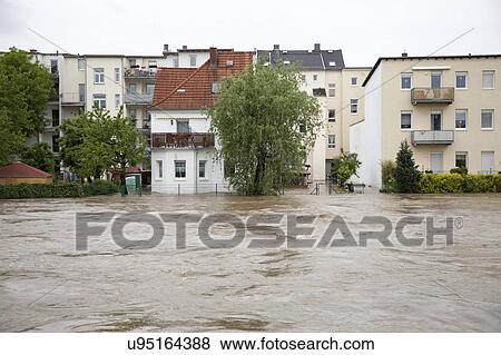 Stock Photo - Flooding, Gera, Germany, 3rd June 2016.. Fotosearch