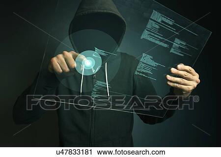 Hooded computer hacker hacking biometric security system. View Large Photo Image Stock Image - Hooded computer hacker hacking biometric security system.. Fotosearch