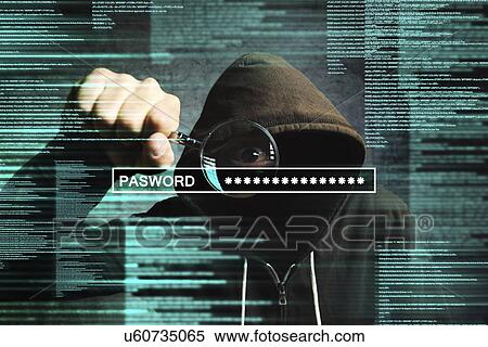 Hooded computer hacker with magnifying glass. View Large Photo Image Stock Photography - Hooded computer hacker with magnifying glass.. Fotosearch