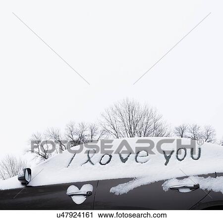 I love you written in snow on car windows View Large Photo Image Stock Image - I love you written in snow on car windows. Fotosearch