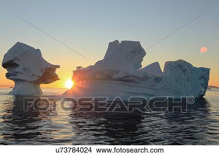 Picture - Icebergs from the icefjord at sunset, Ilulissat, Vestgronland, Greenland. Fotosearch