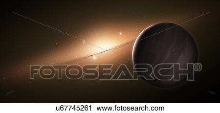 Illustration of a free-floating planet in front of a lenticular galaxy. These planets are odd in that, unlike most extrasolar objects, they do not seem to be in orbit around a star - they are free-floating planets drifting between the stars and... View Large Photo Image Stock Image - Illustration of a free-floating planet in front of a lenticular galaxy. These planets are odd in that, unlike most extrasolar objects, they do not seem to be in orbit around a star - they are free-floating planets drifting between the stars and.... Fotosearch