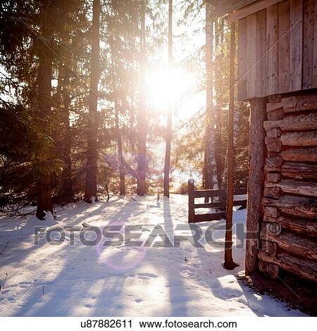 Stock Image - Log cabin, Ural, Sverdlovsk, Russia. Fotosearch