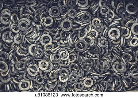 Stock Image - Metal washers.. Fotosearch